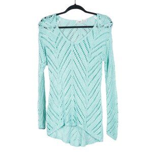 Cato Sweater S Womens Open Knit Pale Sea Green Acrylic Crochet Long Sleeve